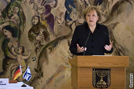 Nmecká kancléka Angela Merkelová v izraelském parlamentu (18. bezna 2008)