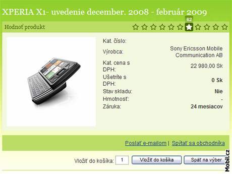 Sony Ericsson Xperia X1 v nabídce internetového obchodu