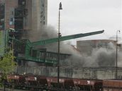 Odstřel težní věže dolu Dukla Odstřel težní věže dolu Dukla