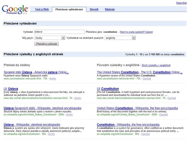 Google Translate - peklad vyhledvn