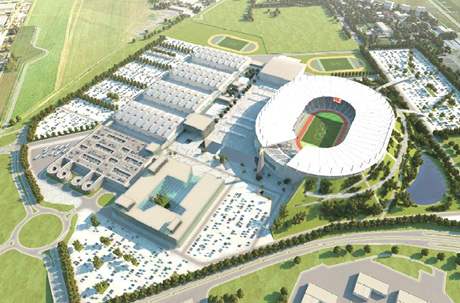 Navrhovaná podoba olympijského stadionu v Letanech.