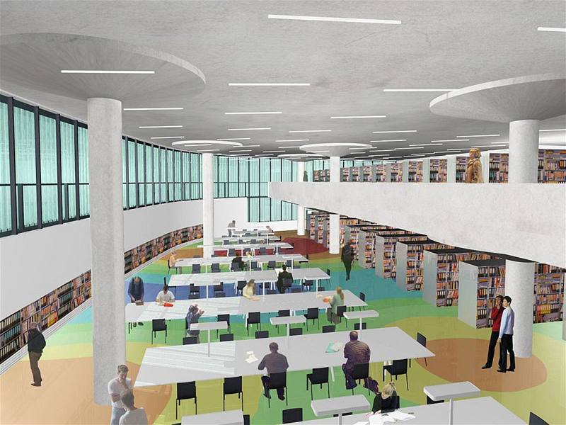 Nová budova Národní technické knihovny v Dejvicích pár msíc ped dokonením.