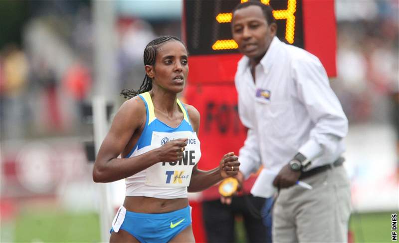 Etiopská vytrvalkyn Dire Tuneová si práv bí pro svtový rekord v hodinovce.