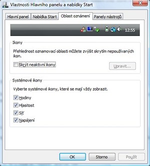 Obnovte si skryt tray ikony ve Windows Vista