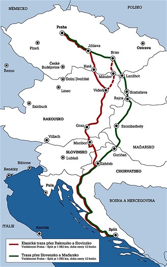 Trasy do Chorvatska - mapa