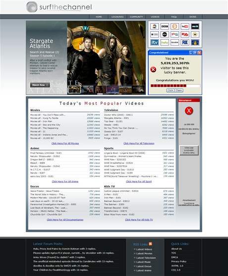 SurfTheChannel.com odkazuje na nelegáln nabízená on-line videa.