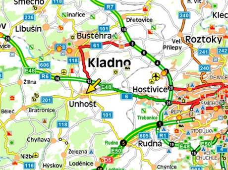 mapa - nehoda autobusu a motocyklu u Unhot