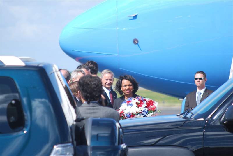 Premiér Mirek Topolánek s ministryní zahraniních vcí USA Condoleezzou Riceovou