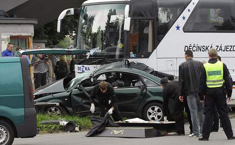 Nehoda audi a autobusu v eskch Budjovicch.