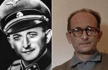 Adolf Eichmann v nacistické uniform a po svém únosu do Izraele