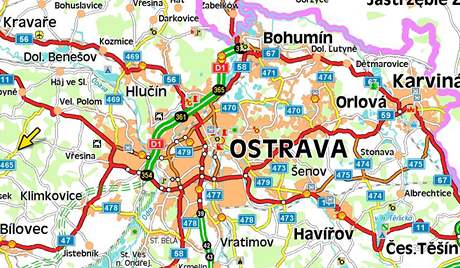 Mapa - nehody na Ostravsku