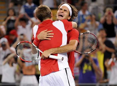 Radost Rogera Federera ze zisku olympijského zlata ve tyhe