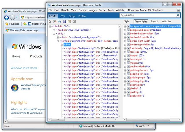 IE8 beta 2: Developer Tools