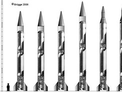 Rodina raket Nodong - zleva zkladn Nodong 1, Shahab 3, Ghauri I (Pkistn), Nodong 2, Shahab 3M, Ghadr 1, Ghauri II (Pkistn)