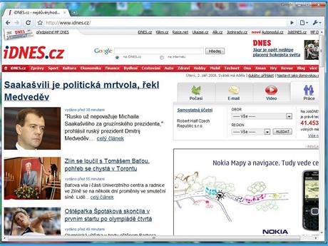 Hlavní stránka iDNES.cz v prohlíei Google Chrome