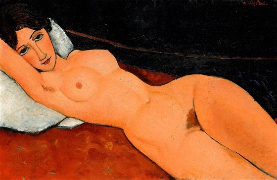 Amedeo Modigliani - obraz enský akt na bílém poltái (1917)