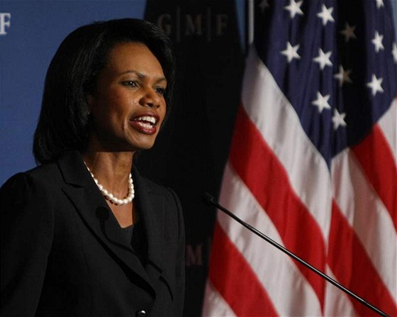 Condoleezza Riceová pi projevu v German Marshall Fund.