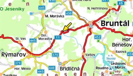 mapa - nehoda ve Vclavov u Bruntlu (16.9.2008)