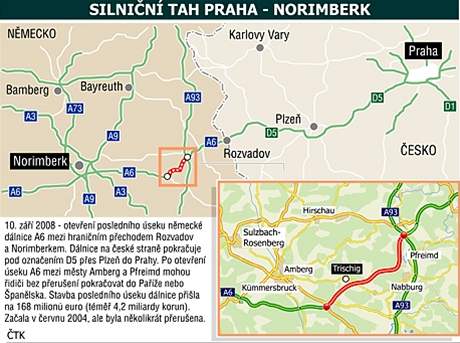 sek dlnice na trase Praha - Norimberk.