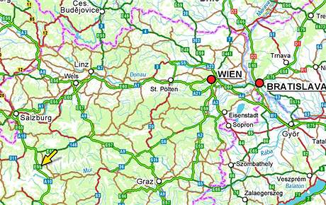 Mapa - Tauernsk tunel - Rakousko