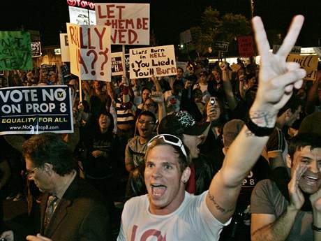 Gayov a lesbiky protestuj v Los Angeles.