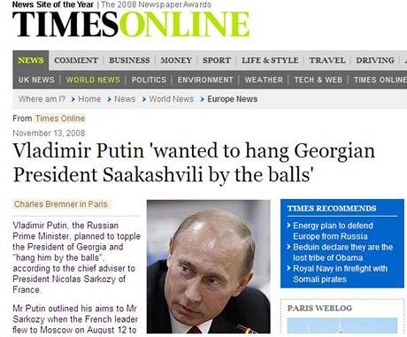 Pepis rozhovoru Putina se Sarkozym zaujal i britsk Timesy.