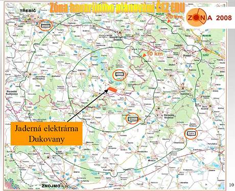 Mapa zny havarijnho plnovn jadern elektrrny Dukovany