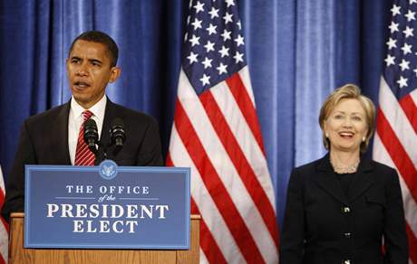 Barack Obama nominoval Hillary Clintonovou na post ministryn zahranií (1. prosince 2008)