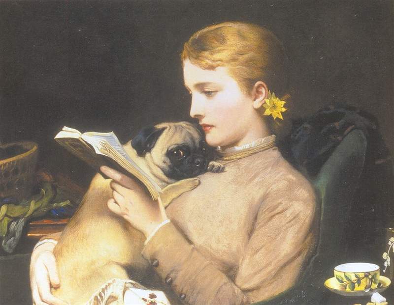 Charles Burton Barber: toucí dívka s mopslíkem (1879)