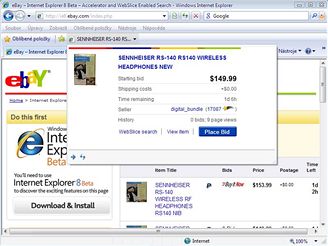Internet Explorer 8 na eBay - sledovn aukce