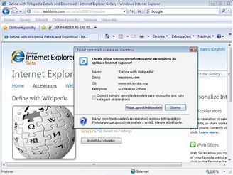 Internet Explorer 8 - akcelertor na Wikipedii