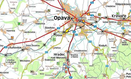Mapa - havrie vlaku a nklaku na Opavsku