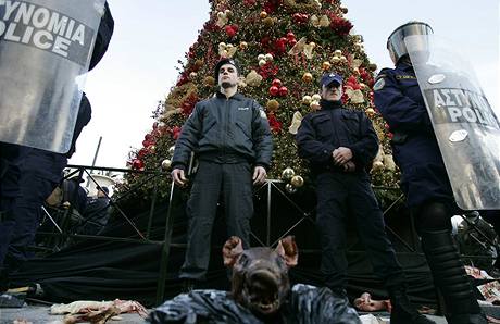 eck policie hldala vnon stromek ped demonstranty (20.12.2008)