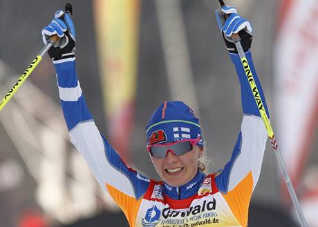Virpi Kuitunenová po vítzství v závod Tour de Ski v Oberhofu