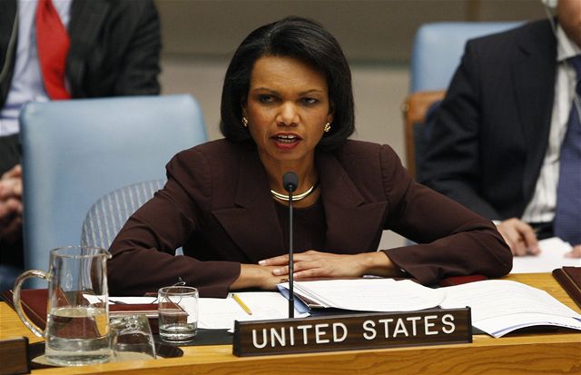Condoleezza Riceová pi jednání Rady bezpenosti OSN.