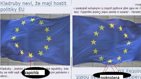 Reprodukce z denku, kter otiskl vlajku EU vzhru nohama