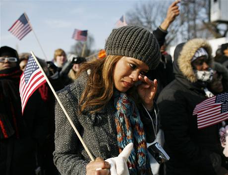 Aleeshu Chaney z Illinois inaugurace Baracka Obamy rozplakala.