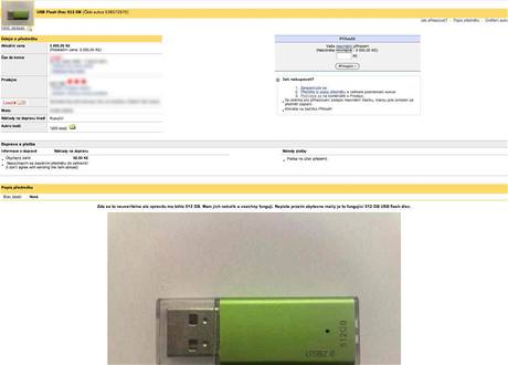 Ukázka jedné aukce na Aukro.cz s údajn 512GB klíenkou