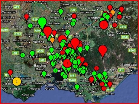 Google mapa s informacemi o poáru v Austrálii