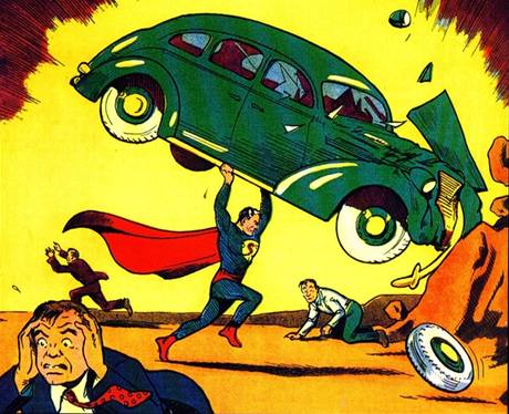 Obálka prvního vydání komiksu o Supermanovi (Action Comics #1) z roku 1938