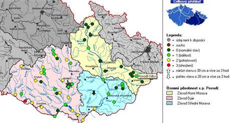 mapa Povod Moravy - 6. bezen 2009