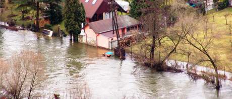 Zaplavené zahrady ve Znojm - 6. bezen 2009