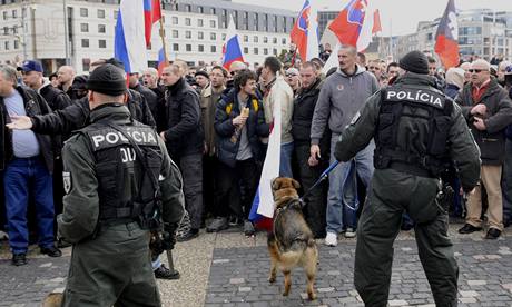Demonstraci slovenskch neonacist rozehnala policie.