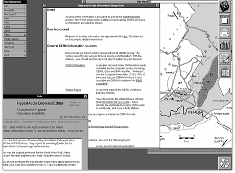 První prohlíe Nexus pro první webové stránky CERN v roce 1991