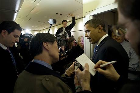 Americk prezident Barack Obama na palub Air Force One