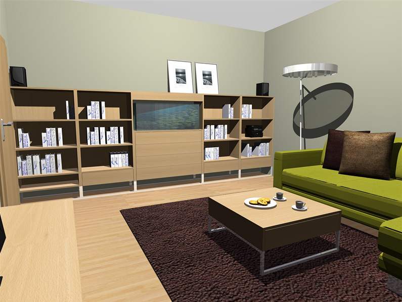 Z obývacího pokoje se musí odstranit stropní lity, devné palubky a vekerý nábytek.