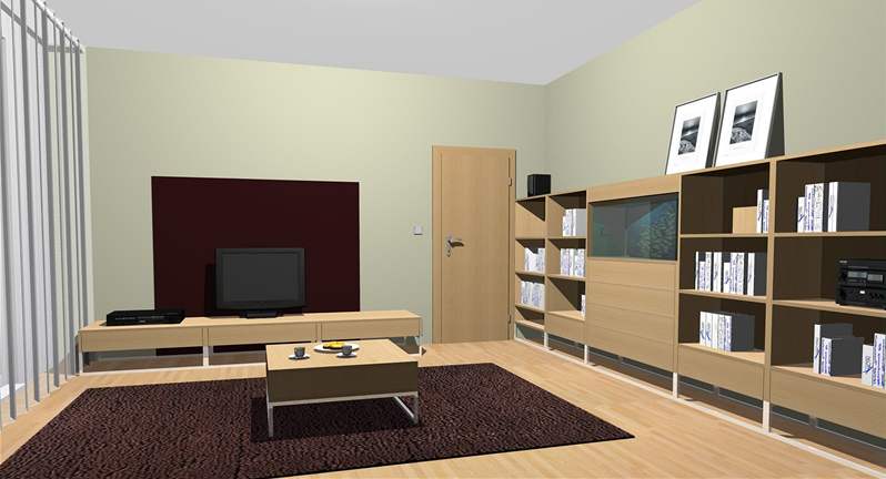 Z obývacího pokoje se musí odstranit stropní lity, devné palubky a vekerý nábytek.
