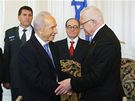 imon Peres bhem jeho nvtvy R s Vclavem Klausem (30. bezna 2009)