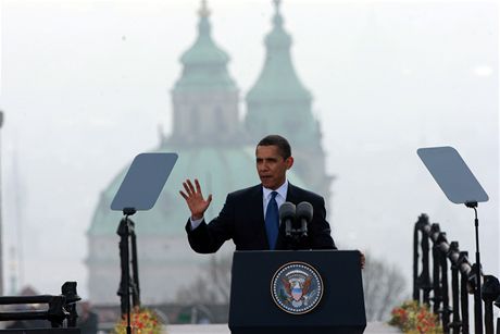 Barack Obama pi projevu na Praskm hrad (5. dubna 2009)