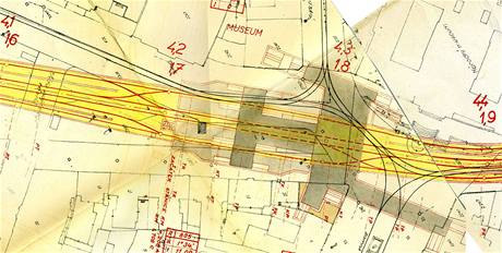 st centra podle Investin studie z roku 1964 s trasami podpovrchov tramvaje